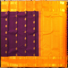 Load image into Gallery viewer, Violet Kanchipuram Silk Saree with Orange Retta Pettu Border
