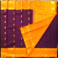 Load image into Gallery viewer, Violet Kanchipuram Silk Saree with Orange Retta Pettu Border
