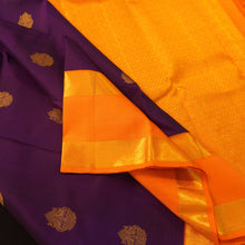 Load image into Gallery viewer, Violet Kanchipuram Silk Saree with Orange Retta Pettu Border
