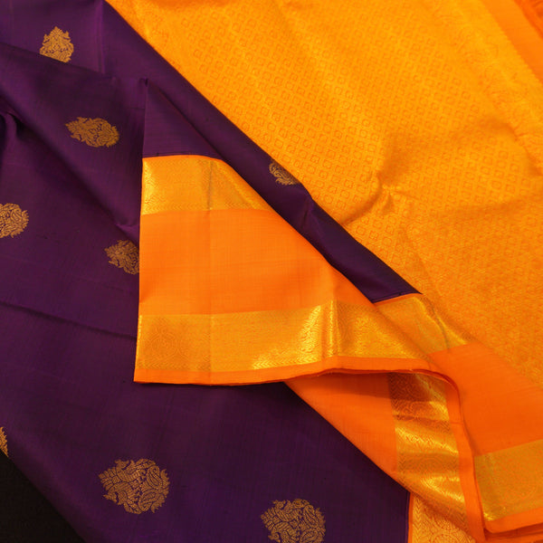 Violet Kanchipuram Silk Saree with Orange Retta Pettu Border