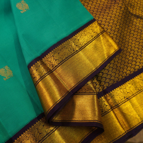 Navy Blue Ananda Korvai Kanchipuram Silk Saree with Butta & Rich Pallu