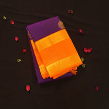 Load image into Gallery viewer, Violet Kanchipuram Silk Saree with Orange Retta Pettu Border
