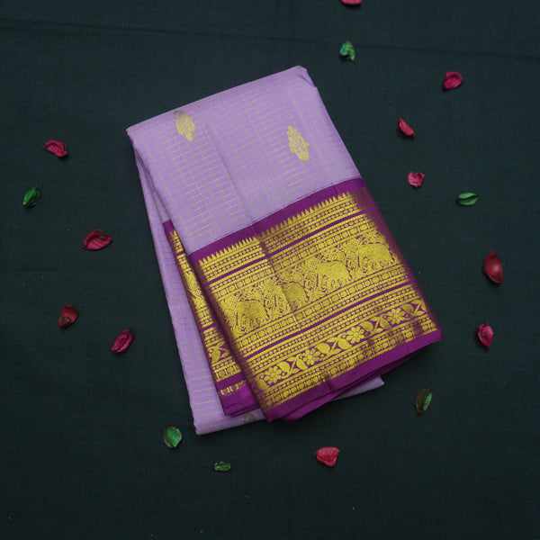 Exquisite Violet Kanchipuram Silk Saree with Golden Zari Butta Border