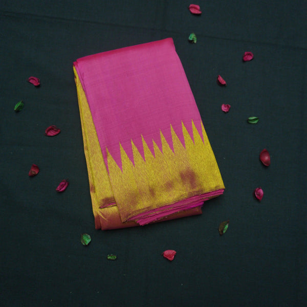 Pink Rising Border Kanchipuram Silk Saree with Gold Zari - Vivaaha Silks & Sarees