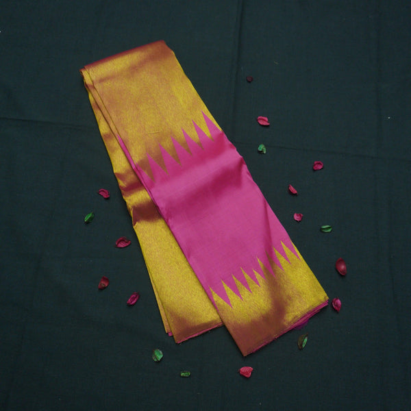 Pink Rising Border Kanchipuram Silk Saree with Gold Zari - Vivaaha Silks & Sarees