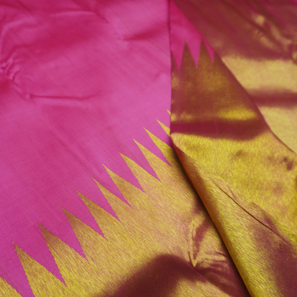 Pink Rising Border Kanchipuram Silk Saree with Gold Zari