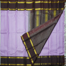 Load image into Gallery viewer, Elegant Lavender Kanchipuram Silk Saree with Dark Brown Retta Pettu Border &amp; Zari Checks
