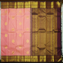 Load image into Gallery viewer, Rose Pink Kanchipuram Silk Saree with Golden Korvai Border and Butta Design
