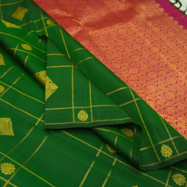 Forest Green Borderless Kanchipuram Silk Saree with Gold Zari Motifs