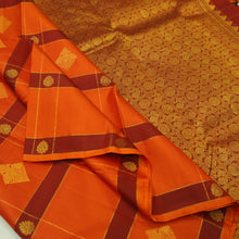 Load image into Gallery viewer, Orange with Maroon Borderless Kanchipuram Silk Saree with Gold Zari Motifs
