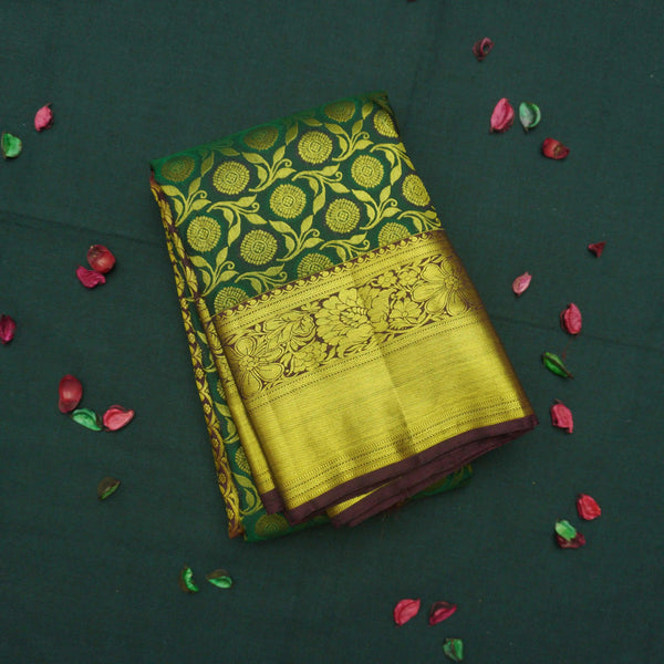 Traditional Dark Green Kanchipuram Silk Saree with Zari Brocade - Vivaaha Silks & Sarees