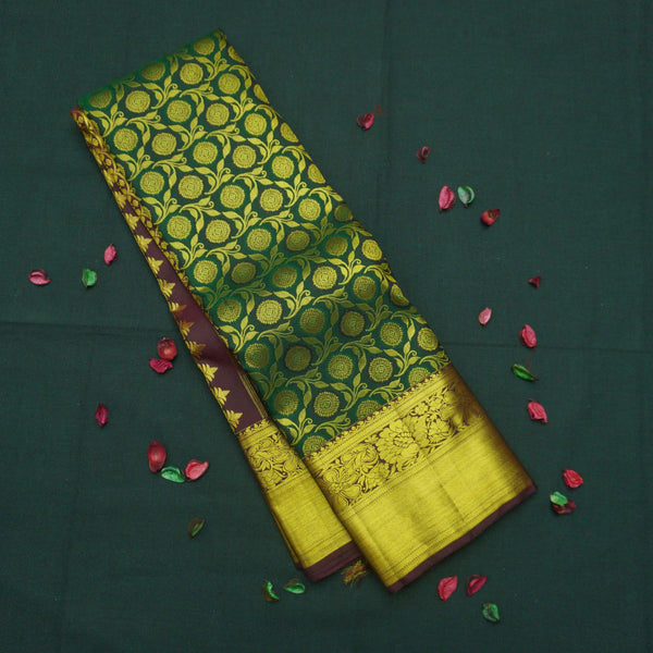 Traditional Dark Green Kanchipuram Silk Saree with Zari Brocade - Vivaaha Silks & Sarees
