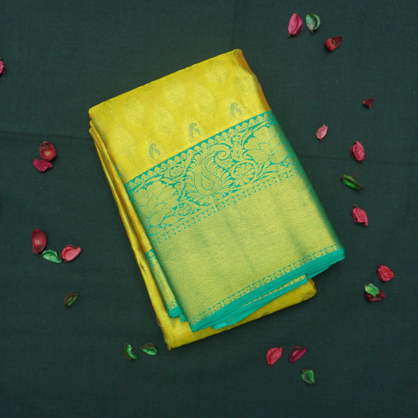 Traditional Lemon Yellow Tissue Kanchipuram Silk Saree with Zari Brocade
