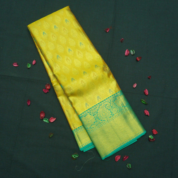 Traditional Lemon Yellow Tissue Kanchipuram Silk Saree with Zari Brocade - Vivaaha Silks & Sarees