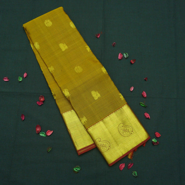 Fenugreek Color Vaira Oosi Kanchipuram Silk Saree with Traditional Motifs - Vivaaha Silks & Sarees