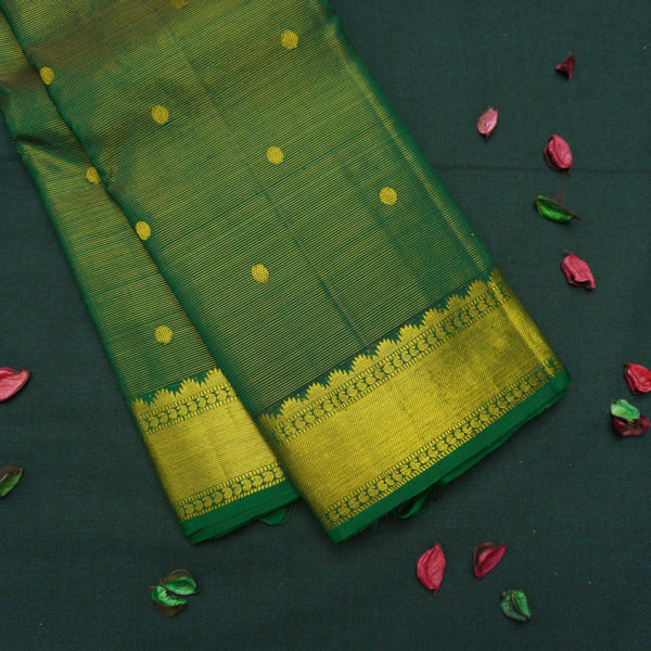 Dark Green Vaira Oosi Kanchipuram Silk Saree with Bavanji Border - Vivaaha Silks & Sarees