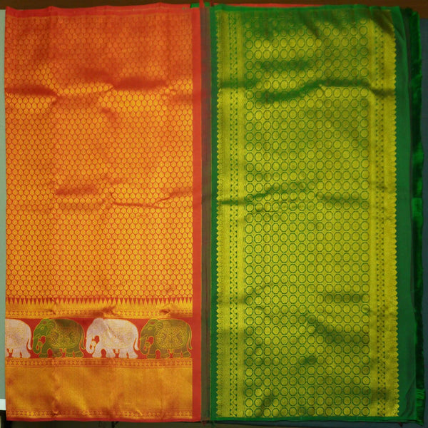 Chili Red Kanchipuram Silk Saree with Bavanji Border and Zari Brocade - Vivaaha Silks & Sarees