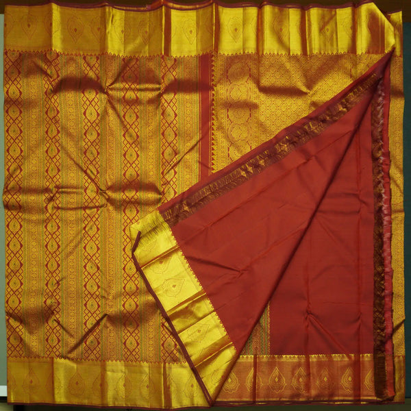 Araku Red Kanchipuram Silk Saree with Zari Brocade & Meena Work
