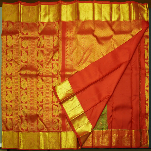 Traditional Chili Red Kanchipuram Silk Saree with Zari Brocade Design
