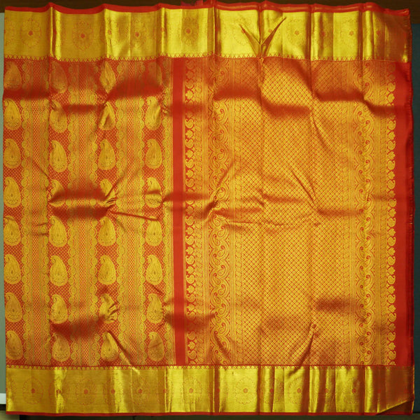 Chili Red Kanchipuram Silk Saree with Zari Brocade & Meena Work
