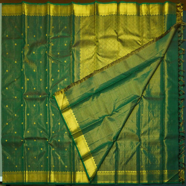 Dark Green Vaira Oosi Kanchipuram Silk Saree with Bavanji Border - Vivaaha Silks & Sarees