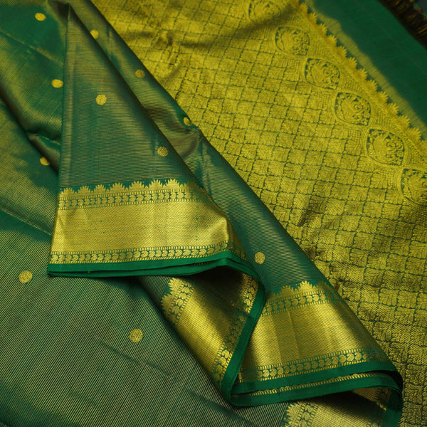 Dark Green Vaira Oosi Kanchipuram Silk Saree with Bavanji Border - Vivaaha Silks & Sarees