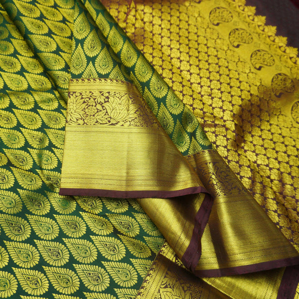 Traditional Dark Green Kanchipuram Silk Saree with Zari Thilagam Design - Vivaaha Silks & Sarees