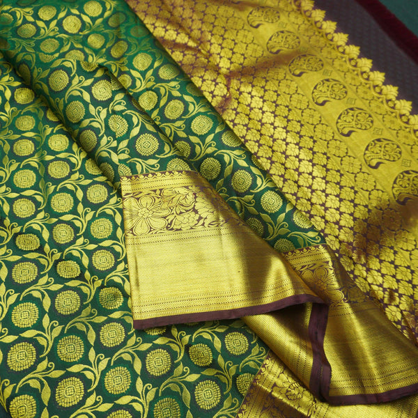 Traditional Dark Green Kanchipuram Silk Saree with Zari Brocade - Vivaaha Silks & Sarees
