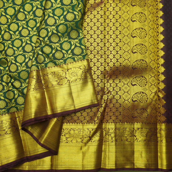 Traditional Dark Green Kanchipuram Silk Saree with Zari Brocade - Vivaaha Silks & Sarees