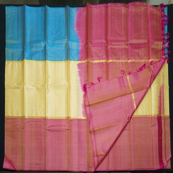 Half White Muppagam Kanchipuram Silk Sari