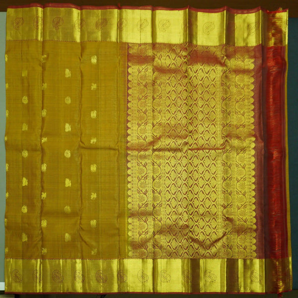 Fenugreek Color Vaira Oosi Kanchipuram Silk Saree with Traditional Motifs - Vivaaha Silks & Sarees