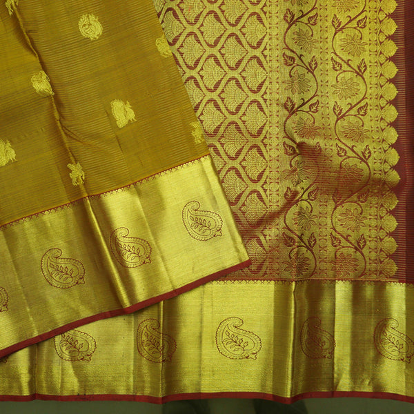Fenugreek Color Vaira Oosi Kanchipuram Silk Saree with Traditional Motifs - Vivaaha Silks & Sarees