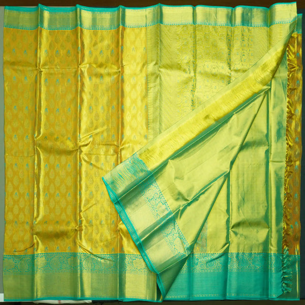 Traditional Lemon Yellow Tissue Kanchipuram Silk Saree with Zari Brocade
