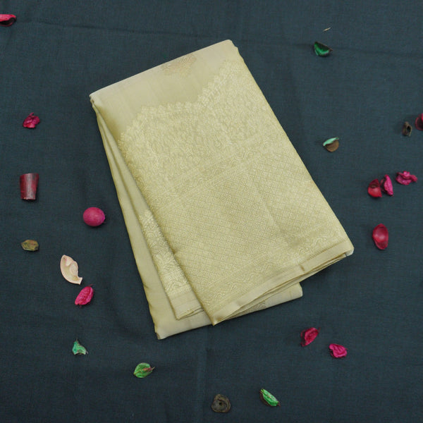 Traditional Beige Turning Border Kanchipuram Silk Saree with Gold Zari
