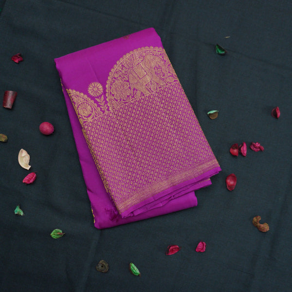 Lavender Traditional Kanchipuram Silk Saree with Gold Zari Turning Border
