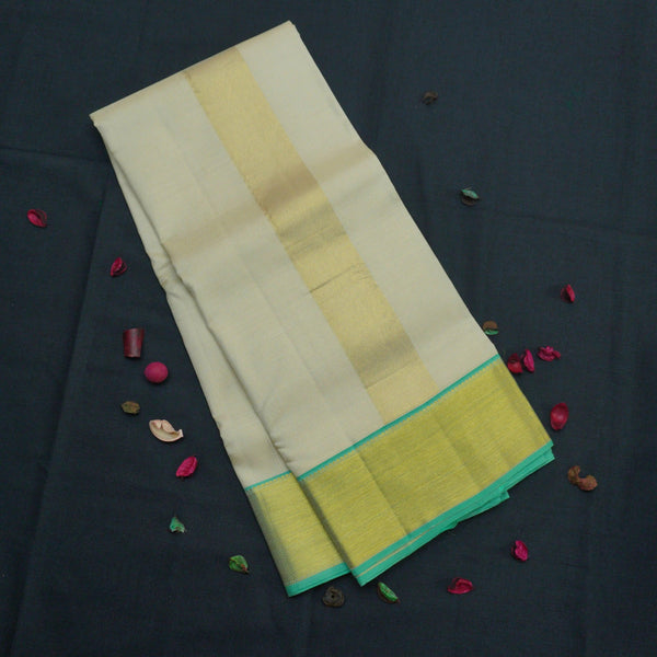 Premium Half White with Anandha Border Kanchipuram Silk Vaira Oosi Dhoti - Vivaaha Silks & Sarees