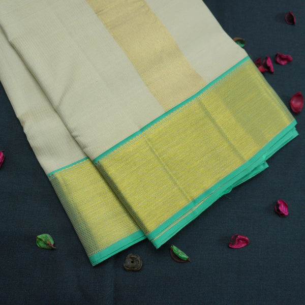 Premium Half White with Anandha Border Kanchipuram Silk Vaira Oosi Dhoti - Vivaaha Silks & Sarees