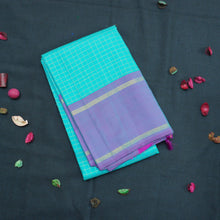 Load image into Gallery viewer, Traditional Aqua Blue Kanchipuram Silk Saree with Lavender Pallu

