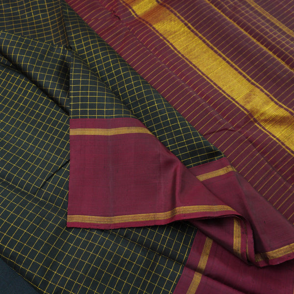 Traditional Black and Maroon Kanchipuram Silk Saree with Zari Checks
