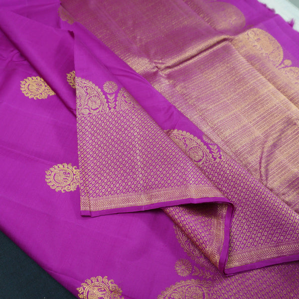 Lavender Traditional Kanchipuram Silk Saree with Gold Zari Turning Border
