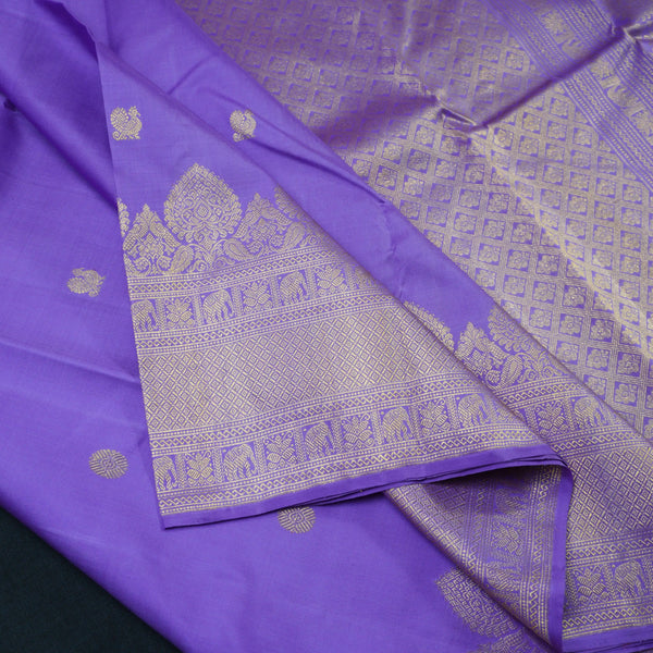 Lavender Traditional Kanchipuram Silk Saree with Gold Zari Turning Border
