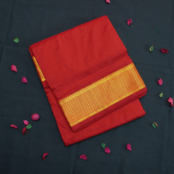 Timeless Elegance in Crimson Red 9-Yard Kanchipuram Silk Saree - Vivaaha Silks & Sarees