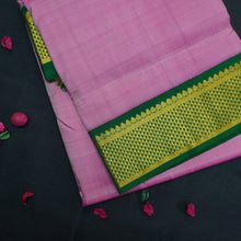 Load image into Gallery viewer, Lotus pink 9 Yards Kanchipuram Silk Saree with Green Selvedge
