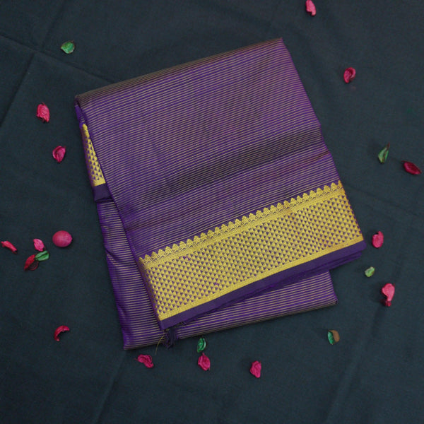 Navy blue 9-Yard Kanchipuram Silk Saree with Elegant Getti Border - Vivaaha Silks & Sarees