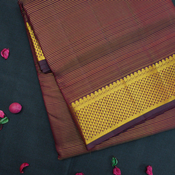 Traditional Brown 9-Yard Kanchipuram Silk Saree - Vivaaha Silks - Vivaaha Silks & Sarees