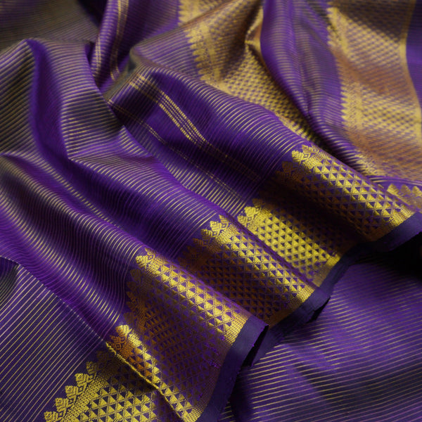 Navy blue 9-Yard Kanchipuram Silk Saree with Elegant Getti Border - Vivaaha Silks & Sarees