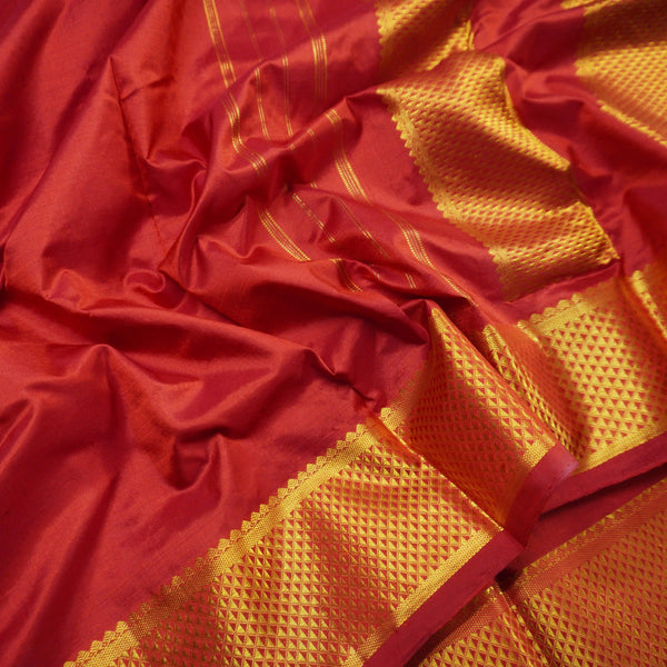 Timeless Elegance in Crimson Red 9-Yard Kanchipuram Silk Saree - Vivaaha Silks & Sarees