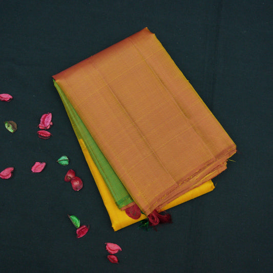 Bright Yellow-Green Pastel Kanchipuram Mubbagam Silk Saree - Vivaaha Silks & Sarees