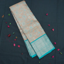 Load image into Gallery viewer, Exclusive Pastel Peach Bridal Kanchipuram Silk Saree with Silver Zari and Meena Work
