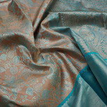 Load image into Gallery viewer, Exclusive Pastel Peach Bridal Kanchipuram Silk Saree with Silver Zari and Meena Work
